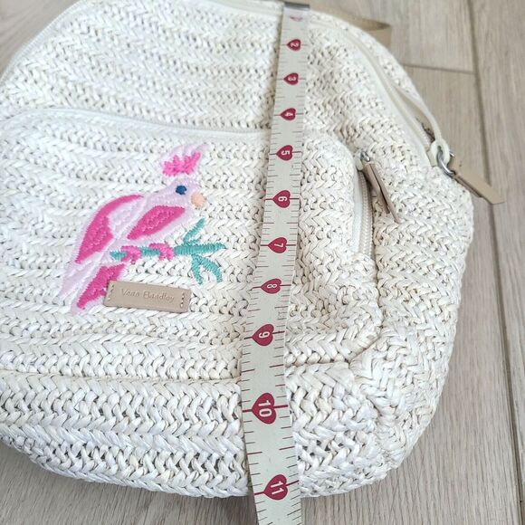 Vera Bradley Straw Mini Convertible Backpack Light Natural Pink Tropical Bird - Picture 7 of 9